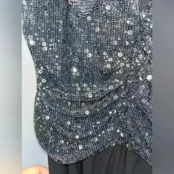 R&M Richards 1Pc Cold Shoulder Ruched Bodice sequined Jumpsuit occasion outfit - Picture 7 of 10